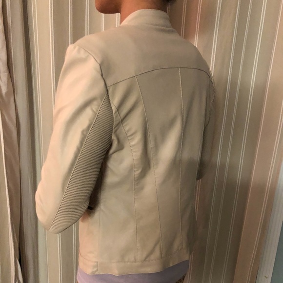 Faux leather moto jacket cream tan - Picture 6 of 7